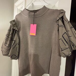THML Taupe Sweater with Geometric Sleeves NWT Medium
